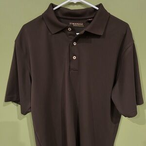 Cubavera polo style gold shirt in brown.